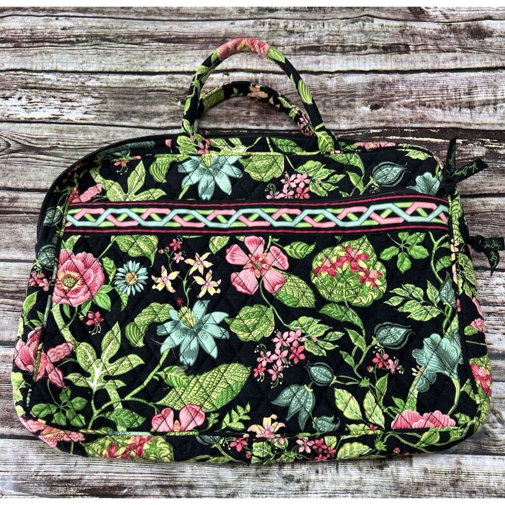 Vera Bradley Quilted Laptop Case Botanica Green Pink Floral Print Size 15" x 12"